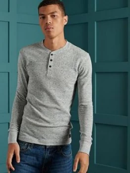 Image of Superdry Micro Texture Henley Top, Grey Size M Men