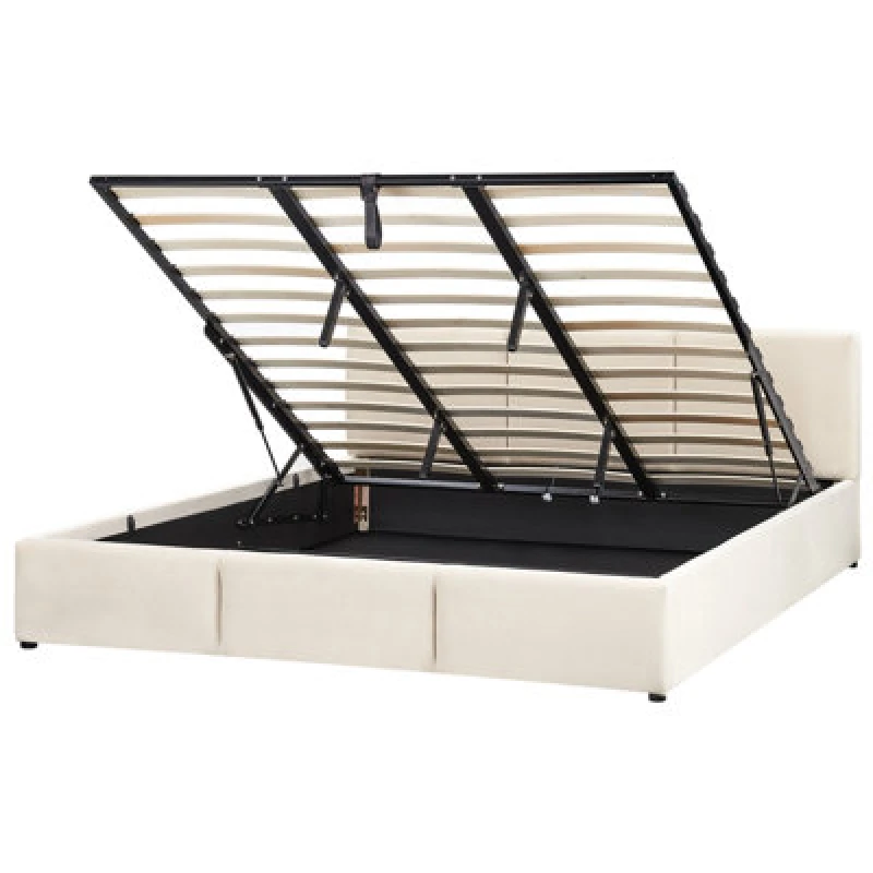 Image of Beliani Ottoman Bed Velvet Bousse 180 X 200 Cm (Eu Super King) Light Beige