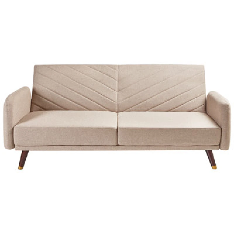 Image of Beliani Sofa Bed 3 Seater Senja Faux Linen Light Brown