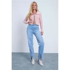 Image of I Saw It First Pink Fur Trim Collar Cable Knit Cardigan - Pink