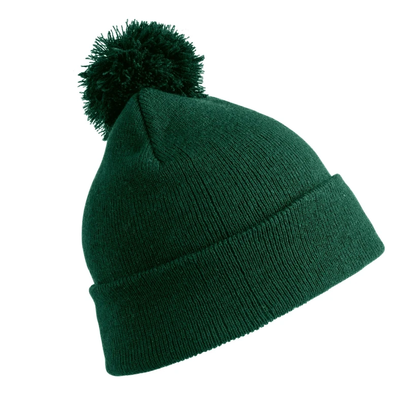 Image of Result Winter Essentials Pom Pom Beanie in Bottle Green Bottle Green Unisex One Size