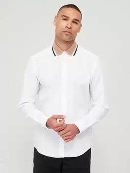 Image of BOSS Liam 233 Regular Fit Longsleeve Shirt with Jersey Collar, White, Size S, Men