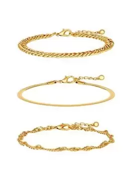 Image of Mood Recycled Two Tone Textured Layered Chain Bracelet - Pack Of 3