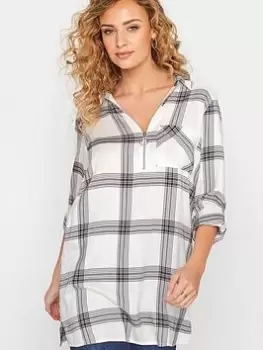 Image of Long Tall Sally Zip Check Shirt - Ivory , Ivory, Size 14, Women
