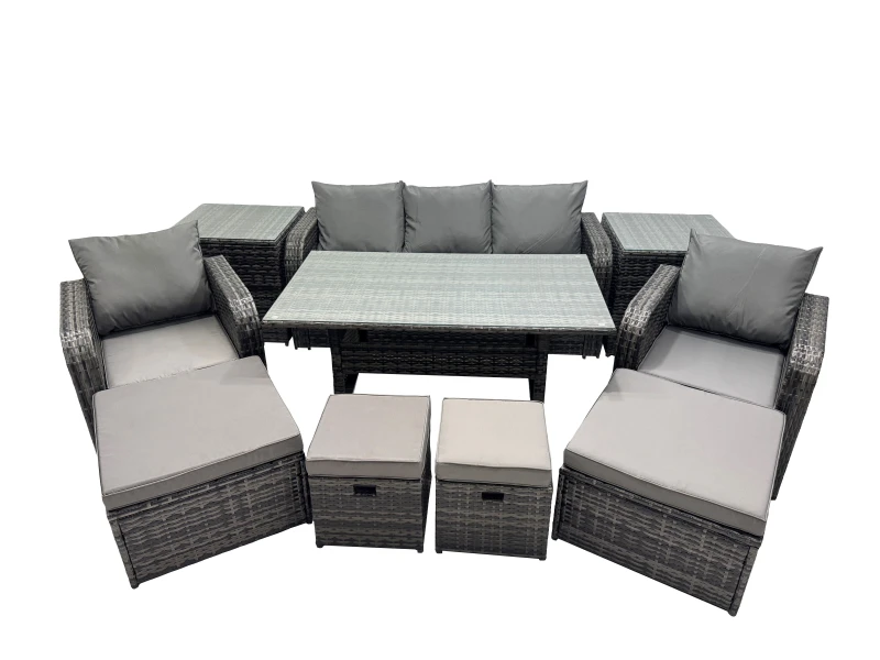 Image of Fimous Outdoor Rattan Garden Furniture Set with 4 Stools 2 Side Tables in Dark Grey Dark Grey Unisex
