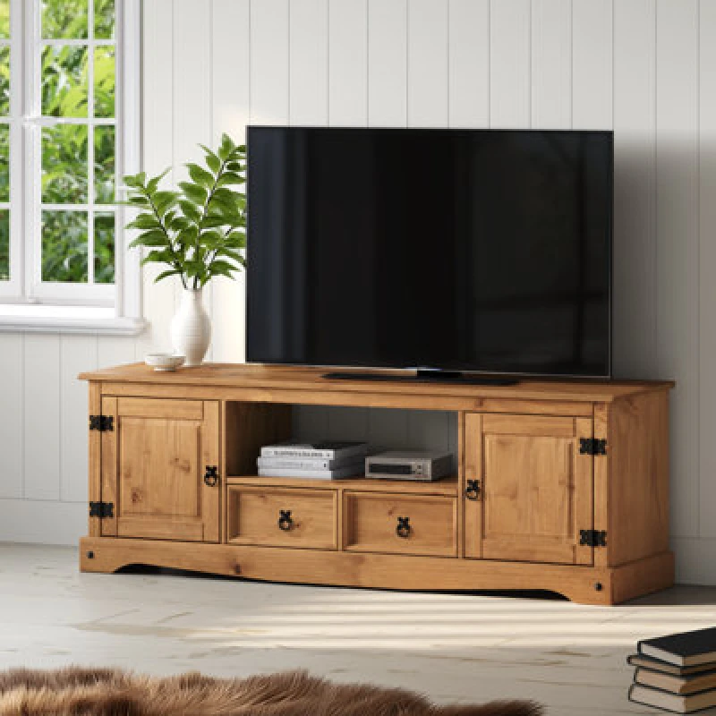 Image of Mercers Furniture Corona 2 Door 2 Drawer Large Widescreen TV Media Unit Solid Pine With Mexican Styling, Brown COR120