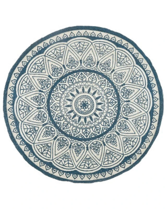 Image of Beliani Round Jute Area Rug 120 Cm Blue Anadere