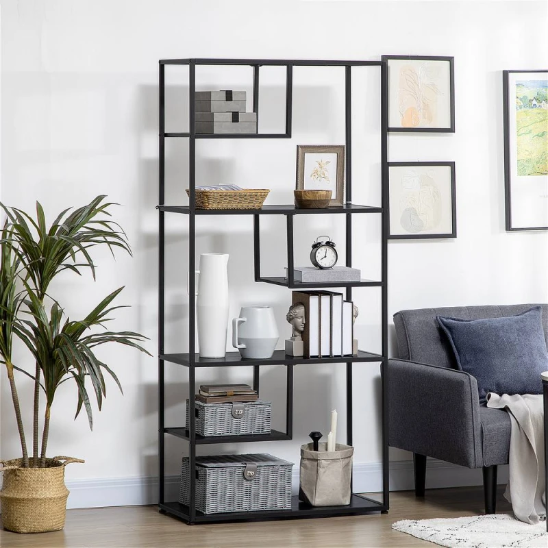 Image of HOMCOM 7-Tier Industrial Shelf, Living Room Book & Display Rack in Black Unisex