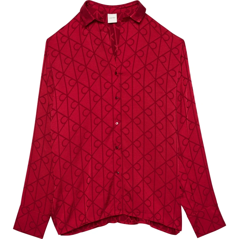 Image of Calvin Klein Womens Satin Long Sleeve Pyjama Top Satin Red female 8 (XS)