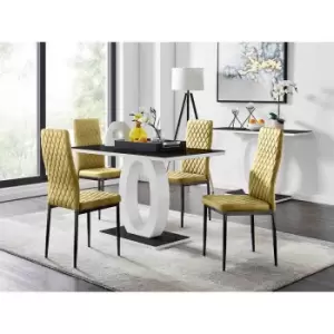 Image of Furniture Box Giovani 4 Black Dining Table and 4 Mustard Velvet Milan Black Leg Chairs