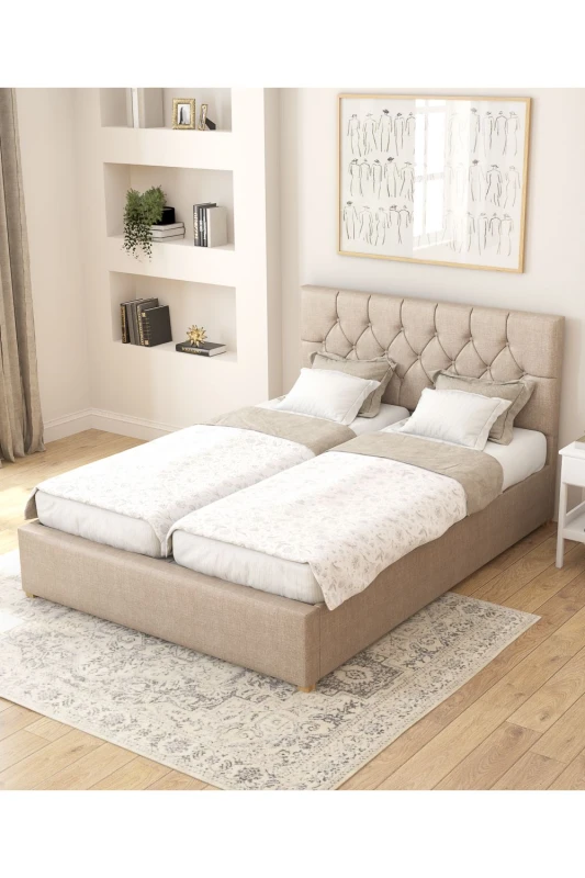 Image of Aspire Aspire Olivier Electric Adjustable Bed Upholstered in Eire Linen Fabric with Pocket Sprung Mattress UK Made in Natural Size: Double Natural D