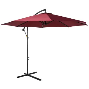Image of Outsunny 3 meter Cantilever Umbrella Garden Banana Parasol Patio Hanging Sun Shade Wine Red