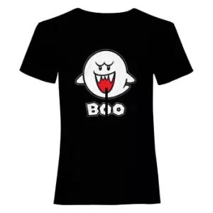 Image of Super Mario Unisex Adult Boo T-Shirt (L) (Black/White)