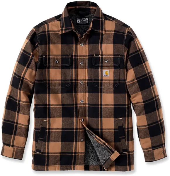 Image of Carhartt Heavyweight Flannel Sherpa Shirt, brown, Size L