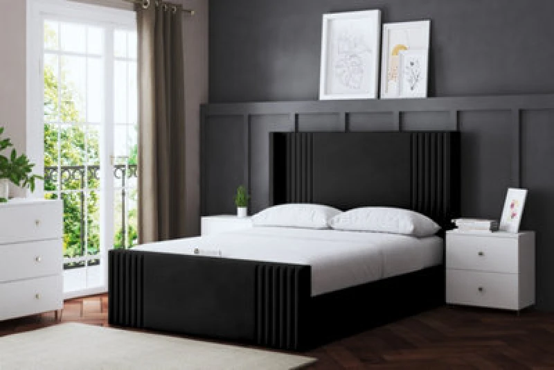 Image of DS LIVING Elara Winged Black Upholstered Bed Single AM_DVNSHRE_SIN_BLA