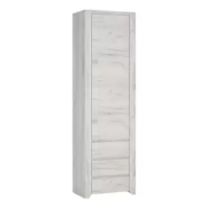 Image of Angel Tall Narrow One Door 3 Drawer Narrow Cupboard In White Craft Oak Effect