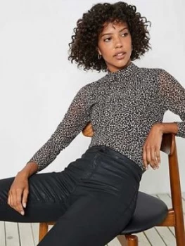 Image of Mint Velvet Leopard Flocked Polo Neck Top - Neutral