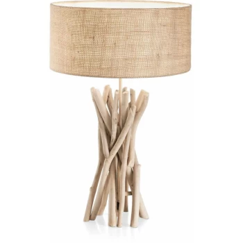 Image of Ideal Lux Driftwood - 1 Light Table Lamp Brown, Beige with Shade, E27