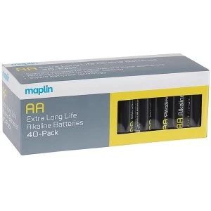Image of Maplin Extra Long Life High Performance Alkaline AA 1.5V Batteries Box of 40