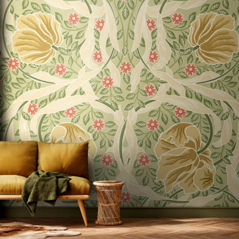 Image of Origin Murals Flower Circle - Olive And Coral Matt Smooth Paste The Wall Mural 350Cm Wide X 280Cm High