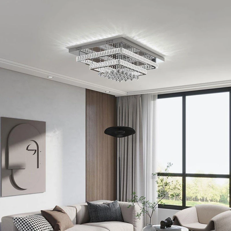 Image of Cottonfy UK 2-Tier Rectangular Crystal Ceiling Light - White White M