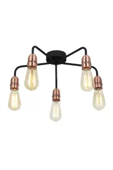 Image of 5 Light Semi Flush Ceiling Light, E27/ES Bulb Cap, Dimmable, Drop Arms
