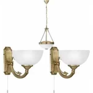 Image of Ceiling Pendant & 2x Matching Wall Lights Antique Bronze & Satin Glass Shade