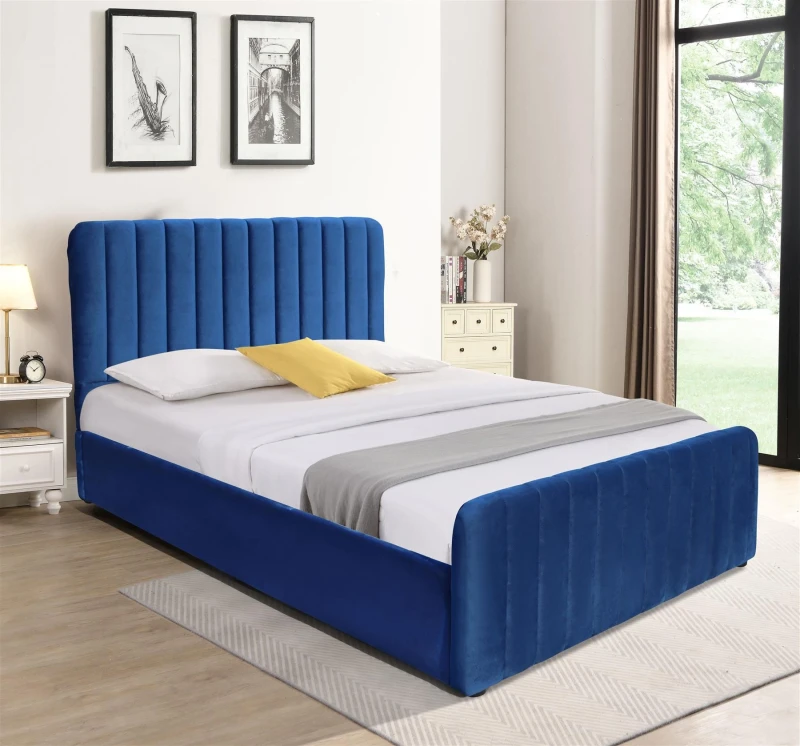 Image of KOSY KOALA Ottoman Storage Bed blue 4ft Double velvet bed gas lift up Storage Bed bedroom furniture Blue