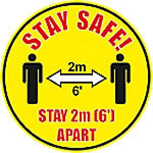 Image of Stewart Superior Floor Sign Stay safe - stay 2m (6') apart Vinyl 30 x 30cm 2 Pieces