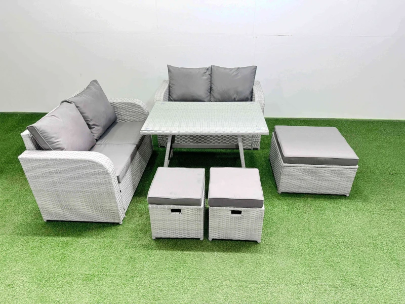 Image of Fimous 7 Seater Outdoor Love Sofa Set Rattan Garden Furniture Sets in Light Grey Light Grey Unisex