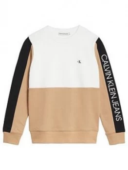 Image of Calvin Klein Jeans Boys Colourblock Logo Sweat - Sand