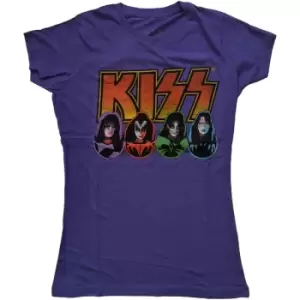 Image of KISS - Logo, Faces & Icons Ladies Large T-Shirt - Purple