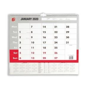 Image of Office 2020 Wall Calendar Month to View Wirebound 135gsm Paper A3