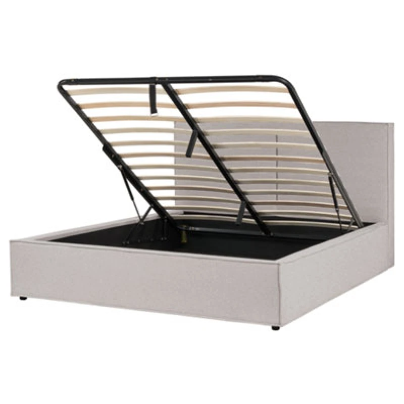 Image of Beliani Ottoman Bed Fabric Moissac 160 X 200 Cm (Eu King Size) Light Grey