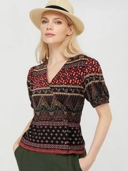 Image of Monsoon Melinda Heritage Print Short Sleeve Top - Navy