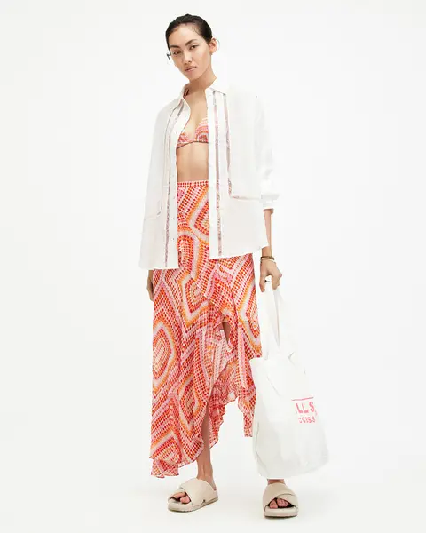 Image of AllSaints Sara Luisa Asymmetric Ruffle Midi Skirt