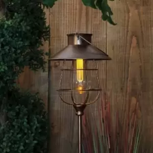 Image of Solar Copper Vintage Style Stake Light Lantern Garden Fisherman Light - Noma