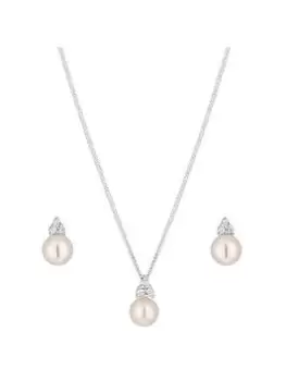 Image of Simply Silver Sterling Silver 925 Freshwater Pearl Set - Gift Boxed, Silver, Women