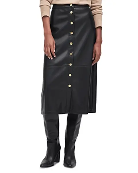 Image of Barbour Alberta Faux Leather Snap Front Skirt