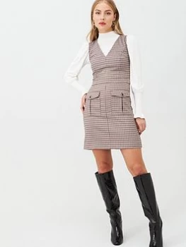 Image of Oasis Microcheck Pinafore Dress - Check, Dark Brown, Size 10, Women