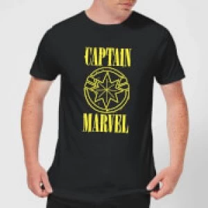 Image of Captain Marvel Grunge Logo Mens T-Shirt - Black