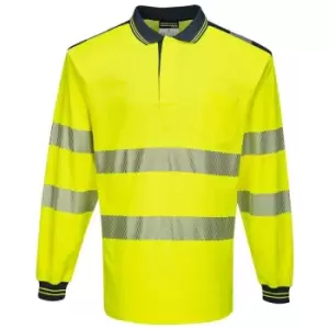 Image of T184YNRS - sz S PW3 Hi-Vis Polo Shirt L/S - Yellow/Navy - Portwest
