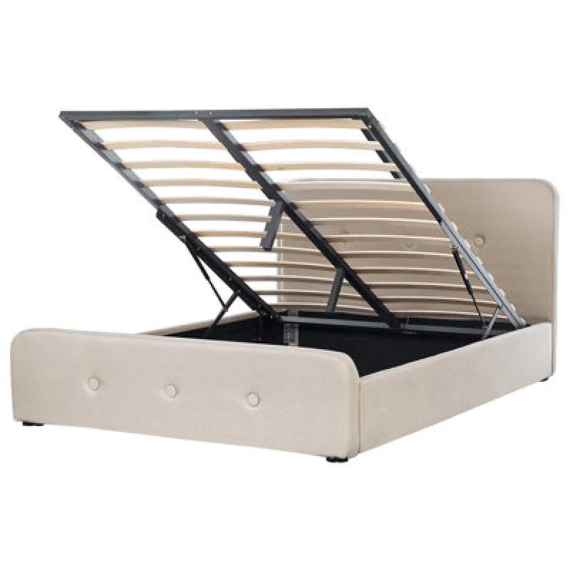 Image of Beliani Ottoman Bed Fabric Rennes 160 X 200 Cm (Eu King Size) Beige