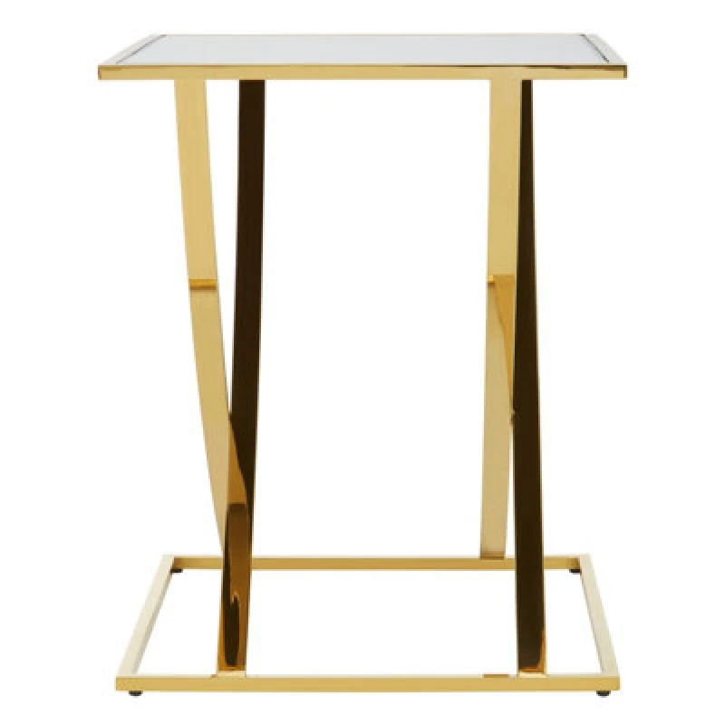 Image of Orsina Stylish Gold Finish Side Table, Glass Mirrored Top Rectangular Bedside Table, Elegant Small Round Table