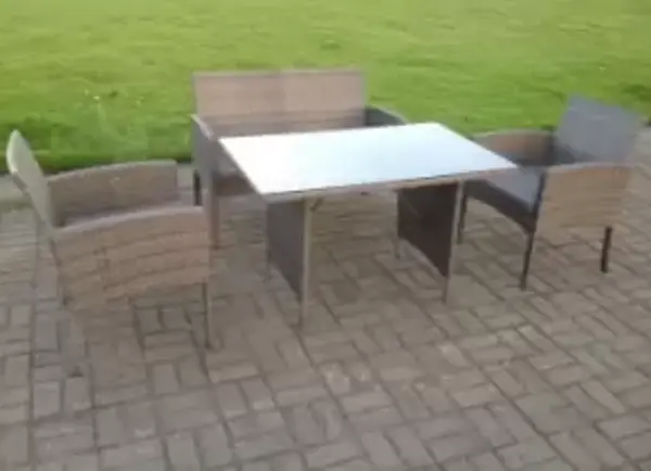 Image of Fimous 4 Seater Outdoor Dark Grey Mixed Rattan Lounge Complete Sofa Set with Dining Table