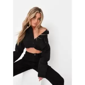 Image of Missguided Petite Crop Raw Hem Denim Jacket Co Ord - Black
