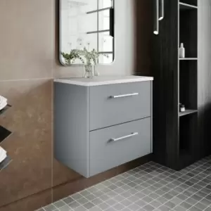 Image of Juno Wall Hung 2-Drawer Vanity Unit with Bellato Grey Worktop 600mm Wide - Coastal Grey - Hudson Reed