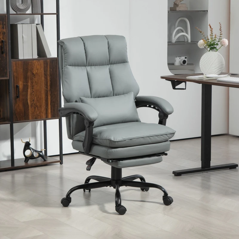 Image of HOMCOM Executive Office Chair, PU Leather Desk Chair with Armrests in Grey Grey Unisex