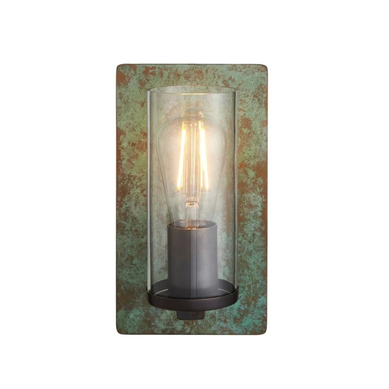 Image of Palermo Wall Lamp Verdigris Bronze Plate, Clear Glass