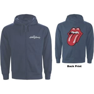 Image of The Rolling Stones - Classic Tongue Mens X-Large Zipped Hoodie - Petrol Blue